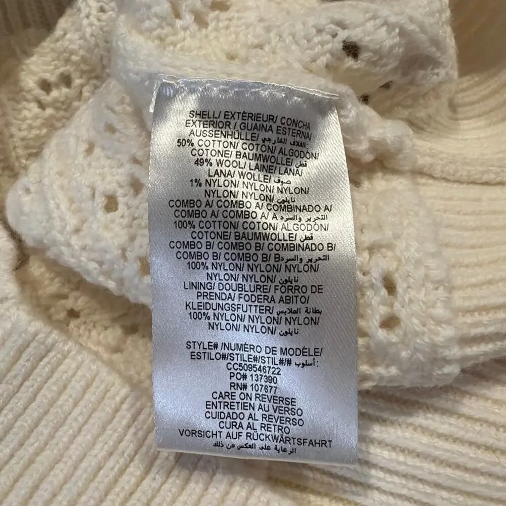 NWT Alice + Olivia Pearl Collar Puff Sleeve Sweater, Small, Cream Cotton Wool - Picture 8 of 9
